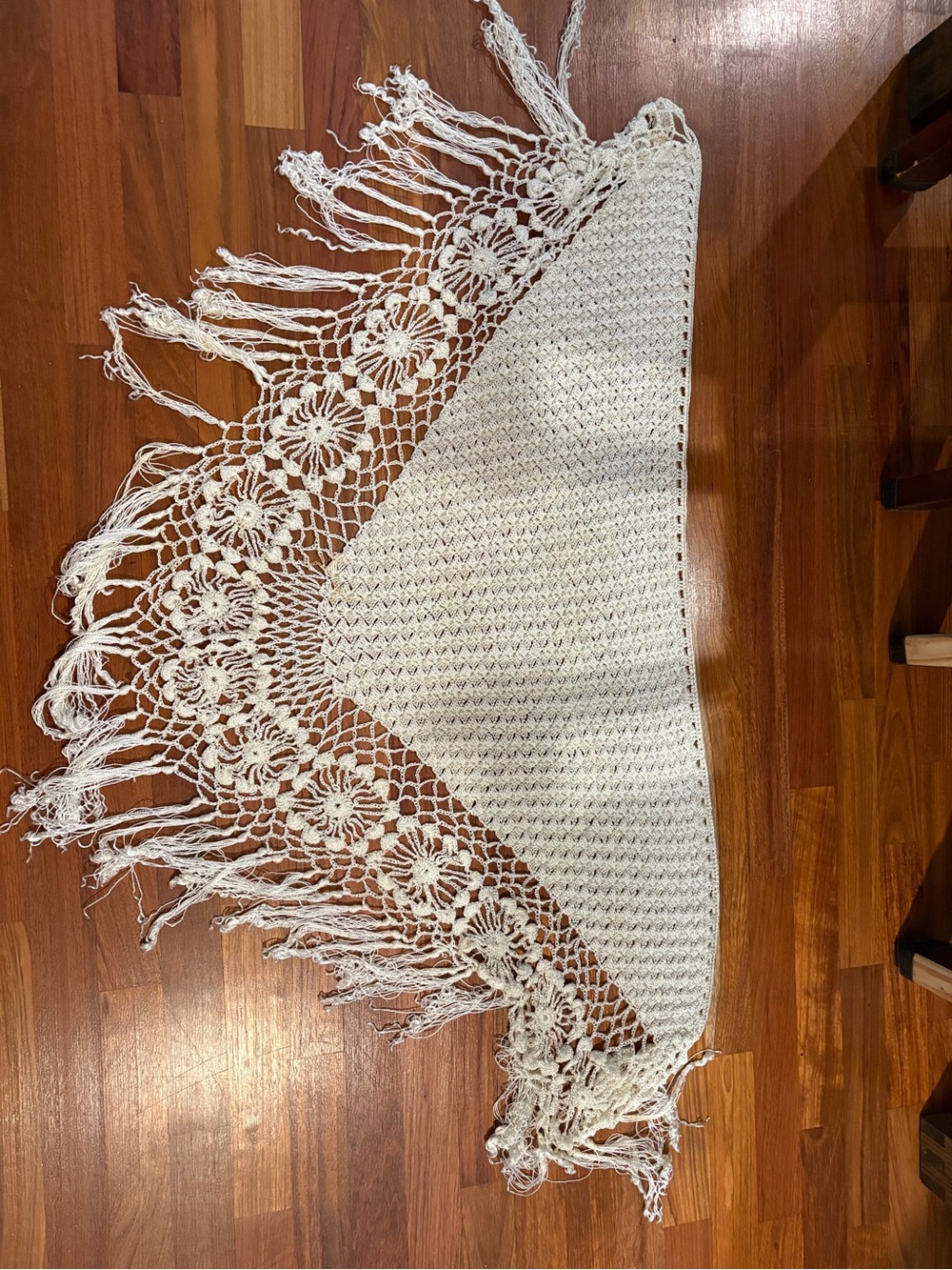 White Crochet Lace shawl with Delicate Floral Motif